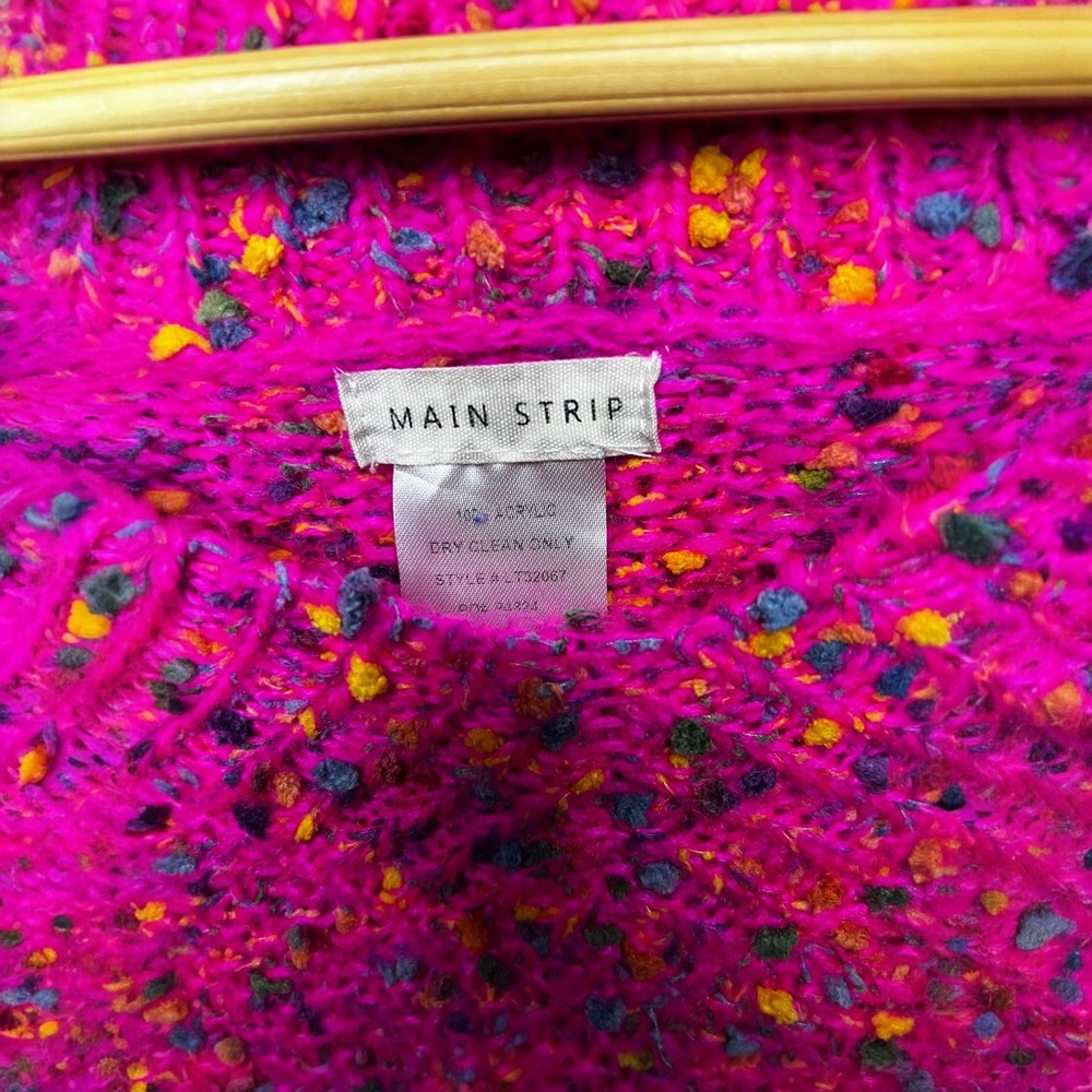 Main Strip Fuchsia Pink Confetti Speckled Chunky Knit V-Neck Sweater LT32067 - Picture 6 of 6
